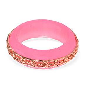 Pink Jade (D) 26.75 ctw Ruyi Knot Band Ring in 18K Vermeil Rose Gold Over Sterling Silver (Size 10.0)