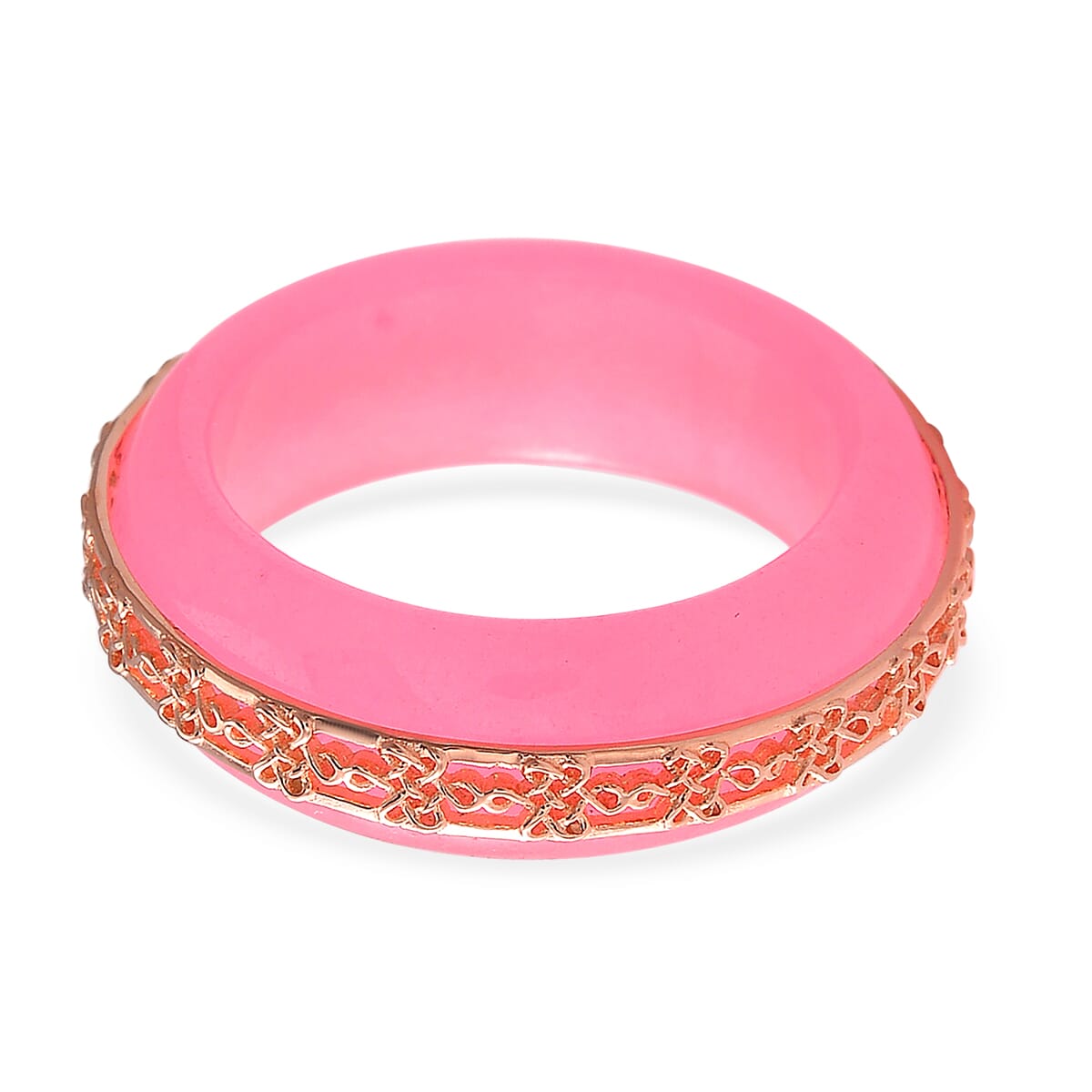 Pink Jade (D) 26.75 ctw Ruyi Knot Band Ring in 18K Vermeil Rose Gold Over Sterling Silver (Size 6.0) image number 3