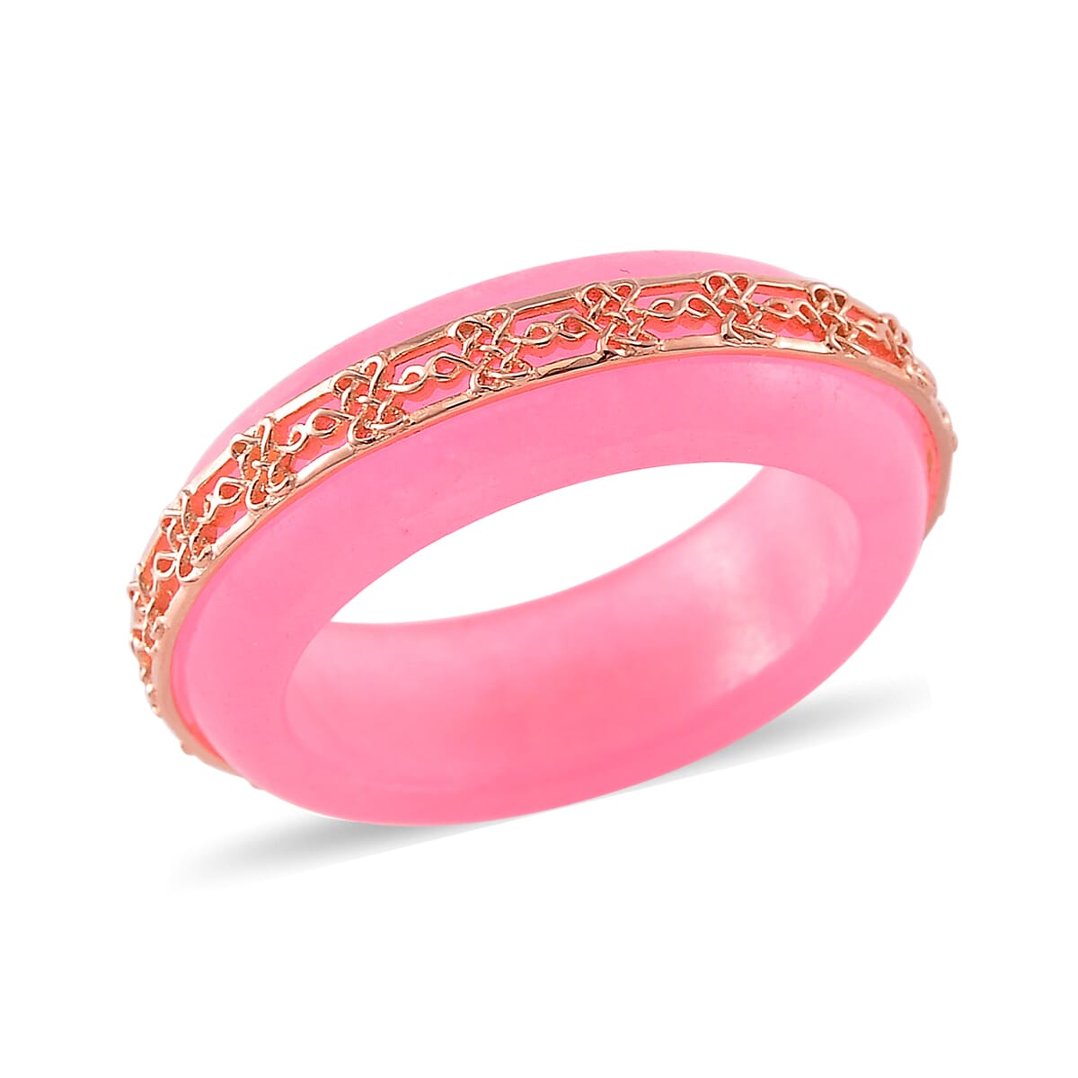 Pink Jade (D) 26.75 ctw Ruyi Knot Band Ring in 18K Vermeil Rose Gold Over Sterling Silver (Size 9.0) image number 0