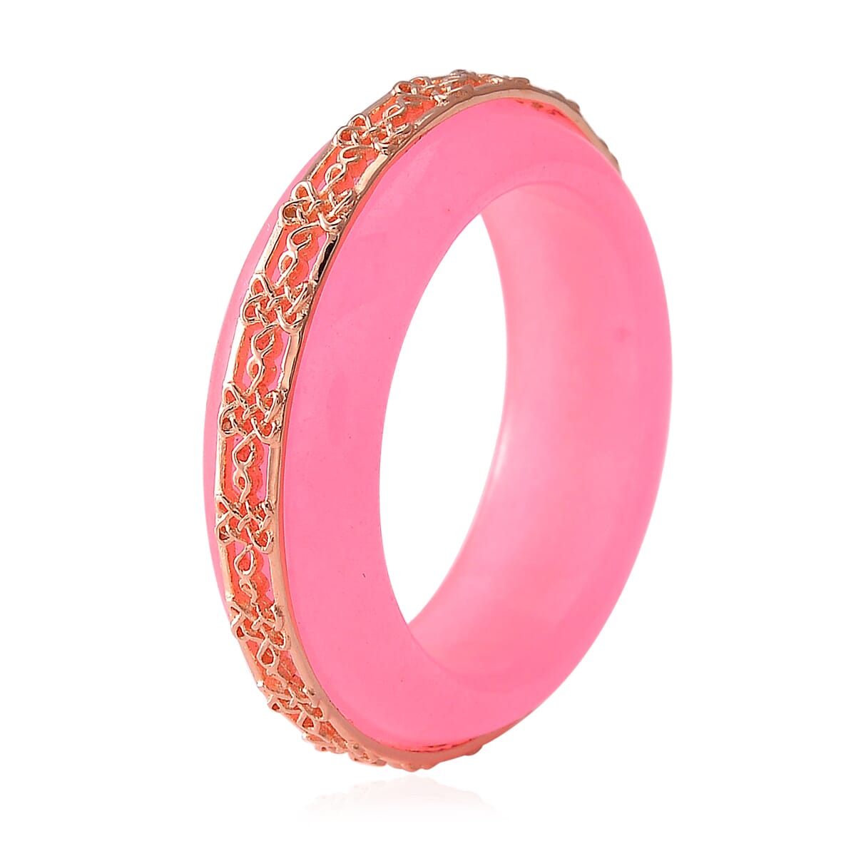 Pink Jade (D) 26.75 ctw Ruyi Knot Band Ring in 18K Vermeil Rose Gold Over Sterling Silver (Size 9.0) image number 2