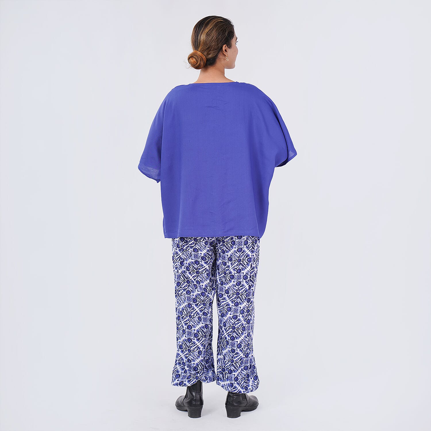 Tamsy Blue Tile Smocked Jumpsuit with Blue Kimono Set - One Size Fits Most