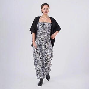 Tamsy Neutral Animal Smocked Jumpsuit with Black Kimono Set - One Size Fits Most