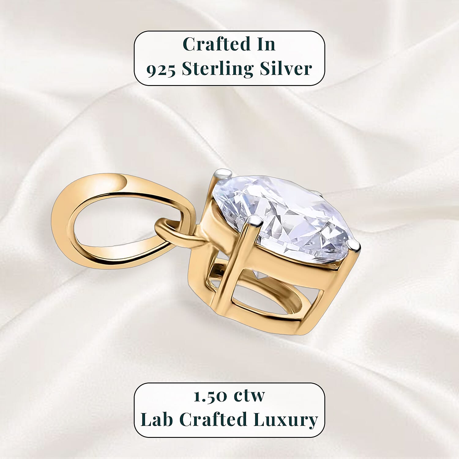 Luxuriant Lab Grown Diamond G-H SI 1.50 ctw Pendant without Chain in Vermeil Yellow Gold Over Sterling Silver (Del. In 10-12 Days)