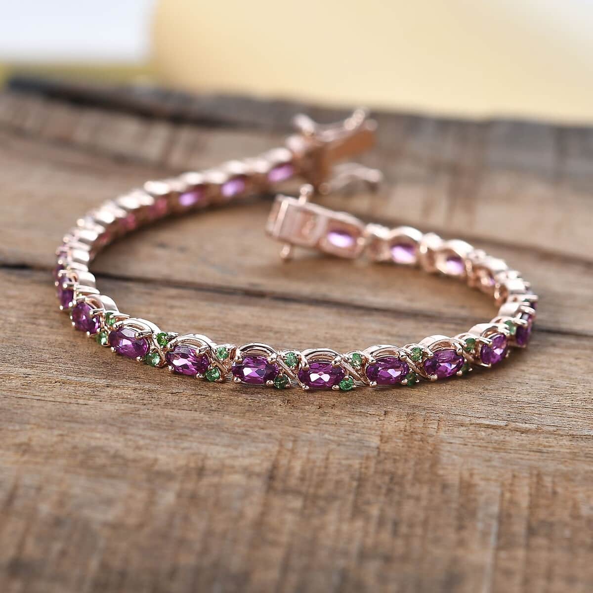 AAA Radiant Ember Garnet and Tsavorite Garnet 8.40 ctw Petals Vine Bracelet in 18K Vermeil Rose Gold Over Sterling Silver (6.50 In) image number 1