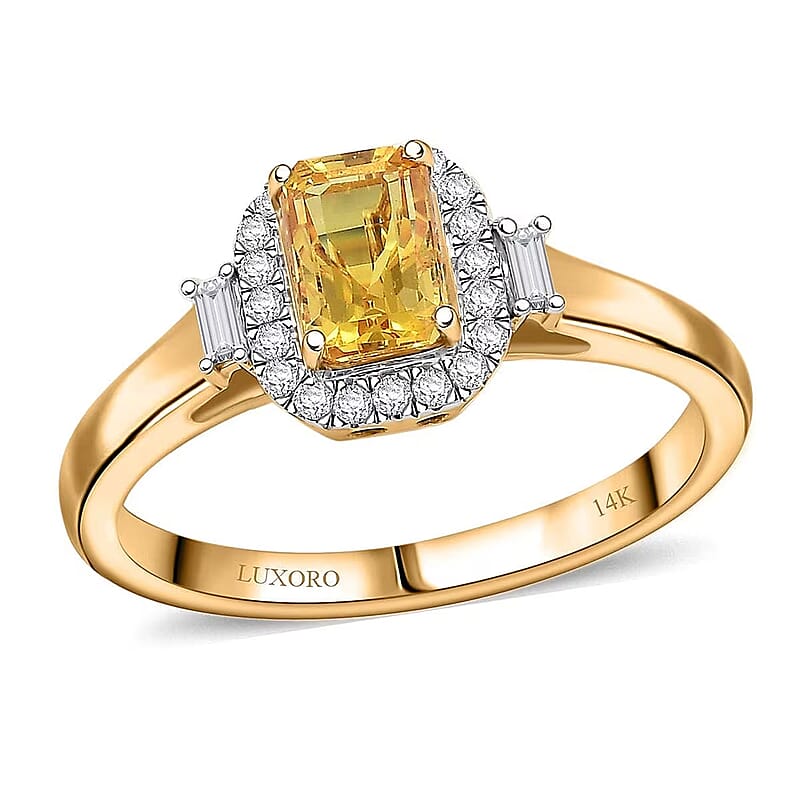 Certified & Appraised Luxoro AAA Madagascar Yellow Sapphire and I2 Diamond 1.31 ctw Ring in 10K Yellow Gold (Size 10.0)