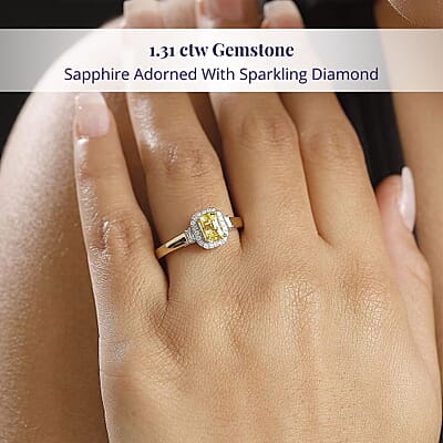 Certified & Appraised Luxoro AAA Madagascar Yellow Sapphire and I2 Diamond 1.31 ctw Ring in 10K Yellow Gold (Size 10.0)