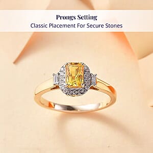 Certified & Appraised Luxoro 10K Yellow Gold AAA Madagascar Yellow Sapphire, Diamond (I2) (0.21 cts) Ring (Size 7.5) 1.31 ctw