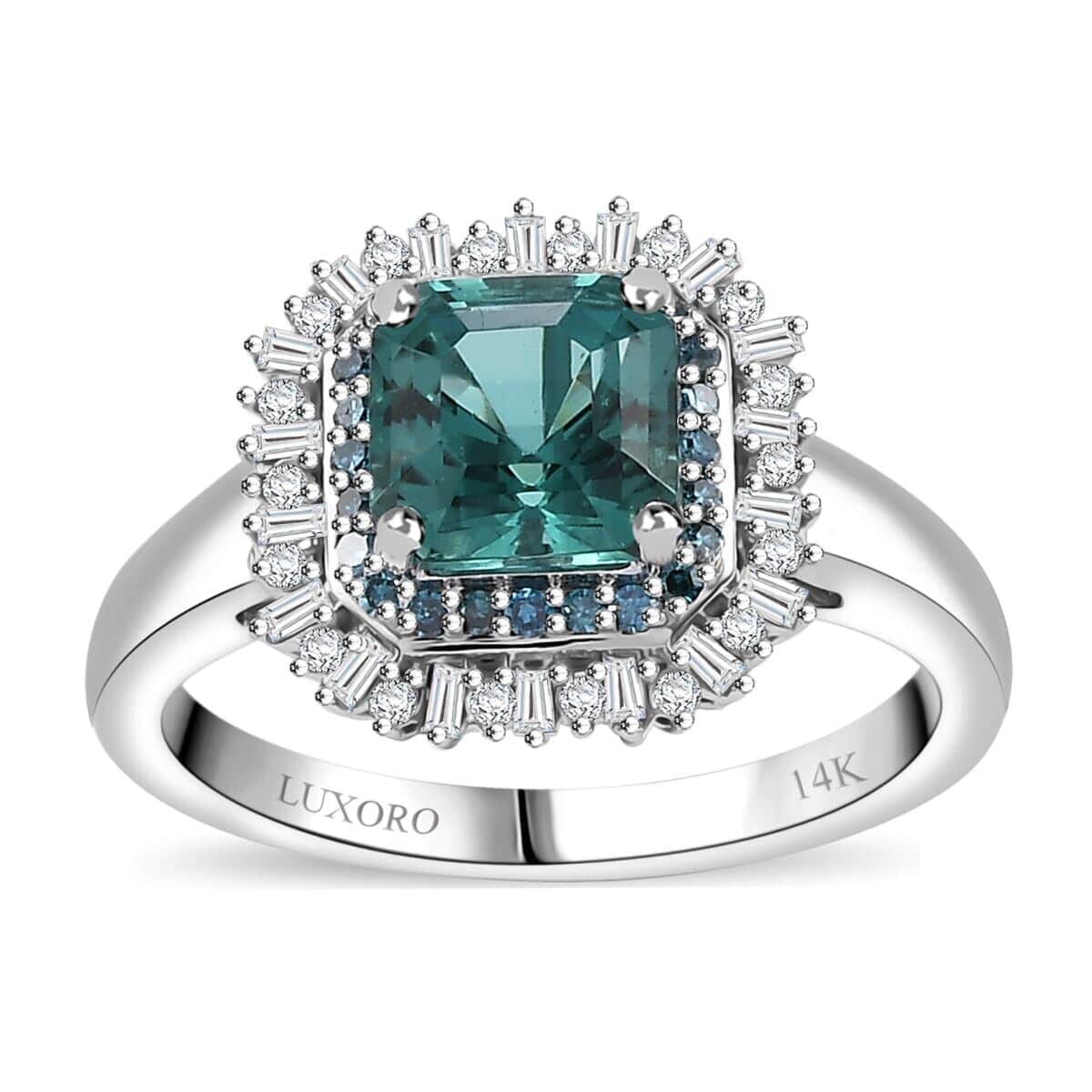 Luxoro 14K White Gold AAA Pirineu Lagoon Tourmaline, Blue Diamond (IR), Diamond (I1-I2) (0.35 cts) Ocean Mirage Ring (Size 11.0) 1.90 ctw image number 0