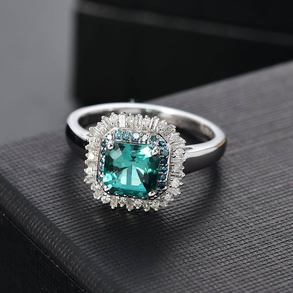 Luxoro 14K White Gold AAA Pirineu Lagoon Tourmaline, Blue Diamond (IR), Diamond (I1-I2) (0.35 cts) Ocean Mirage Ring (Size 11.0) 1.90 ctw image number 1