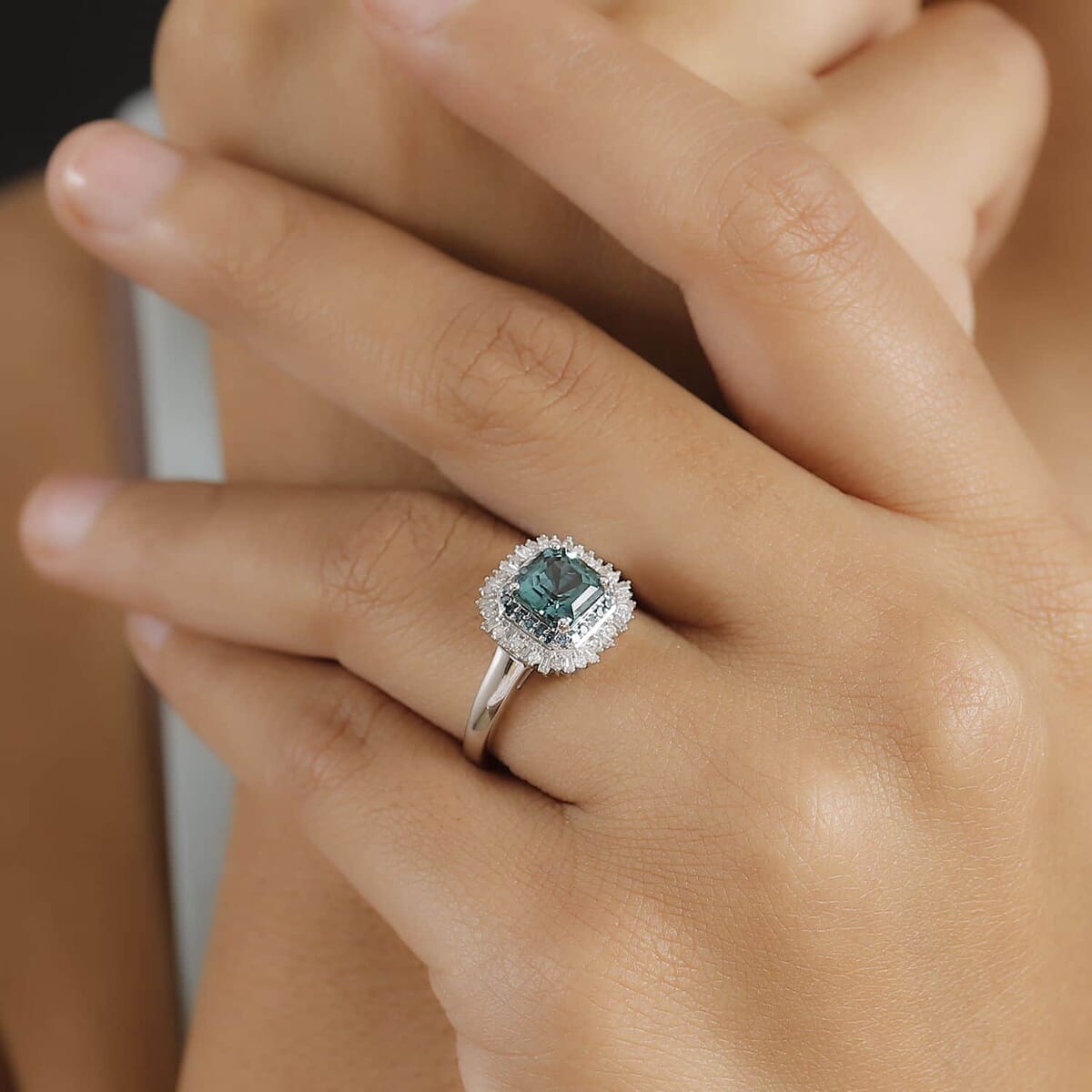 Luxoro 14K White Gold AAA Pirineu Lagoon Tourmaline, Blue Diamond (IR), Diamond (I1-I2) (0.35 cts) Ocean Mirage Ring (Size 11.0) 1.90 ctw image number 2