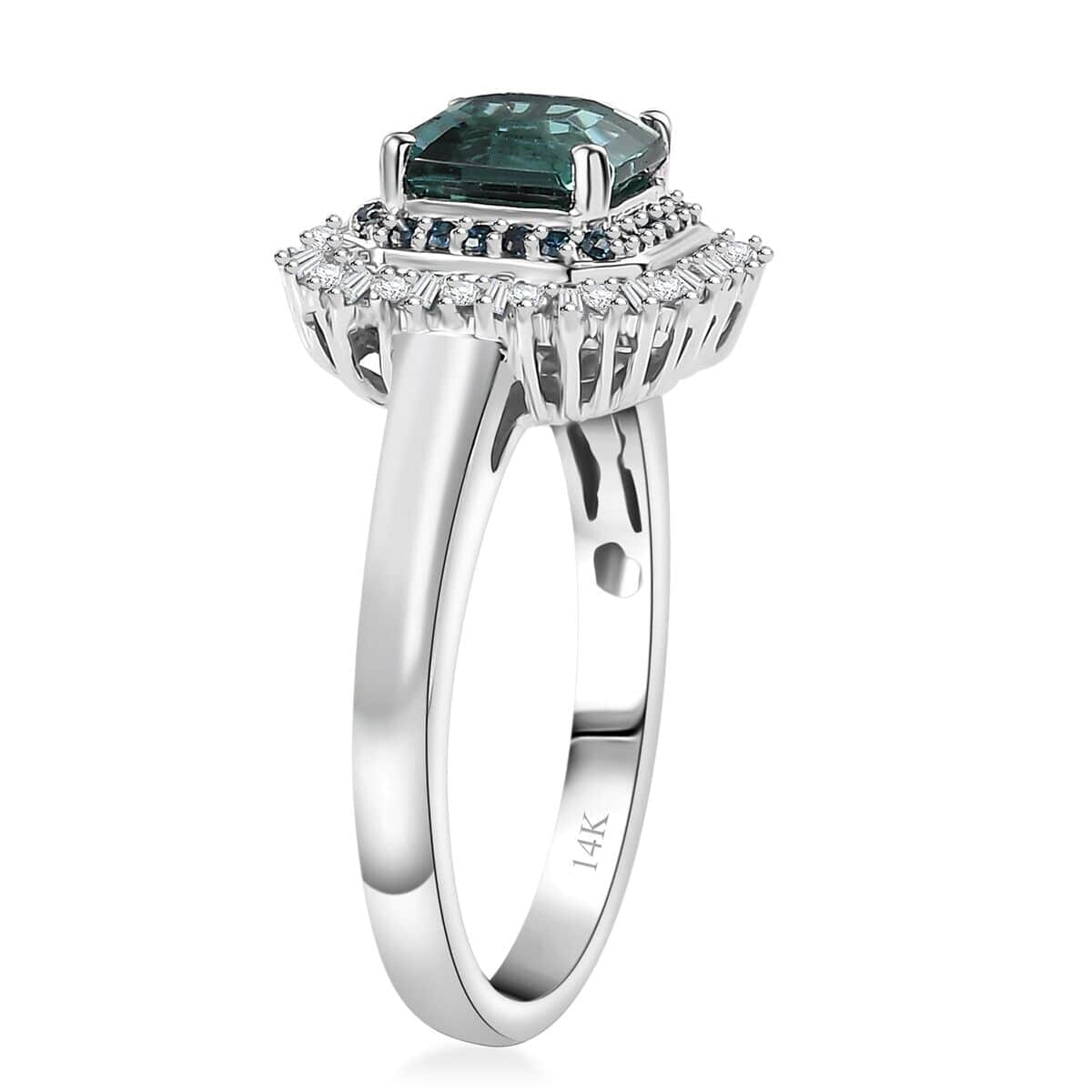 Luxoro 14K White Gold AAA Pirineu Lagoon Tourmaline, Blue Diamond (IR), Diamond (I1-I2) (0.35 cts) Ocean Mirage Ring (Size 11.0) 1.90 ctw image number 3