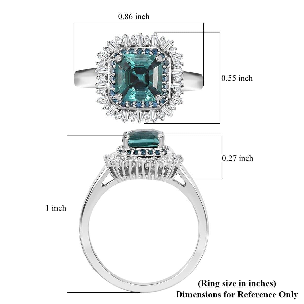 Luxoro 14K White Gold AAA Pirineu Lagoon Tourmaline, Blue Diamond (IR), Diamond (I1-I2) (0.35 cts) Ocean Mirage Ring (Size 11.0) 1.90 ctw image number 5