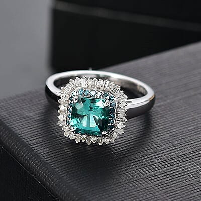 Luxoro 14K White Gold AAA Pirineu Lagoon Tourmaline, Blue Diamond (IR), Diamond (I1-I2) (0.35 cts) Ocean Mirage Ring (Size 13.0) 1.90 ctw