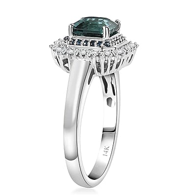 Luxoro 14K White Gold AAA Pirineu Lagoon Tourmaline, Blue Diamond (IR), Diamond (I1-I2) (0.35 cts) Ocean Mirage Ring (Size 13.0) 1.90 ctw