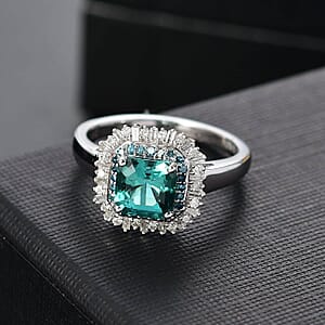 Luxoro 14K White Gold AAA Pirineu Lagoon Tourmaline, Blue Diamond (IR), Diamond (I1-I2) (0.35 cts) Ocean Mirage Ring (Size 7.5) 1.90 ctw