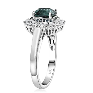 Luxoro 14K White Gold AAA Pirineu Lagoon Tourmaline, Blue Diamond (IR), Diamond (I1-I2) (0.35 cts) Ocean Mirage Ring (Size 7.5) 1.90 ctw
