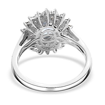 D'Joy Santa Maria Aquamarine and Moissanite 1.75 ctw Floral Ring in Rhodium Over Sterling Silver (Size 10.0) (Del. In 10-12 Days)
