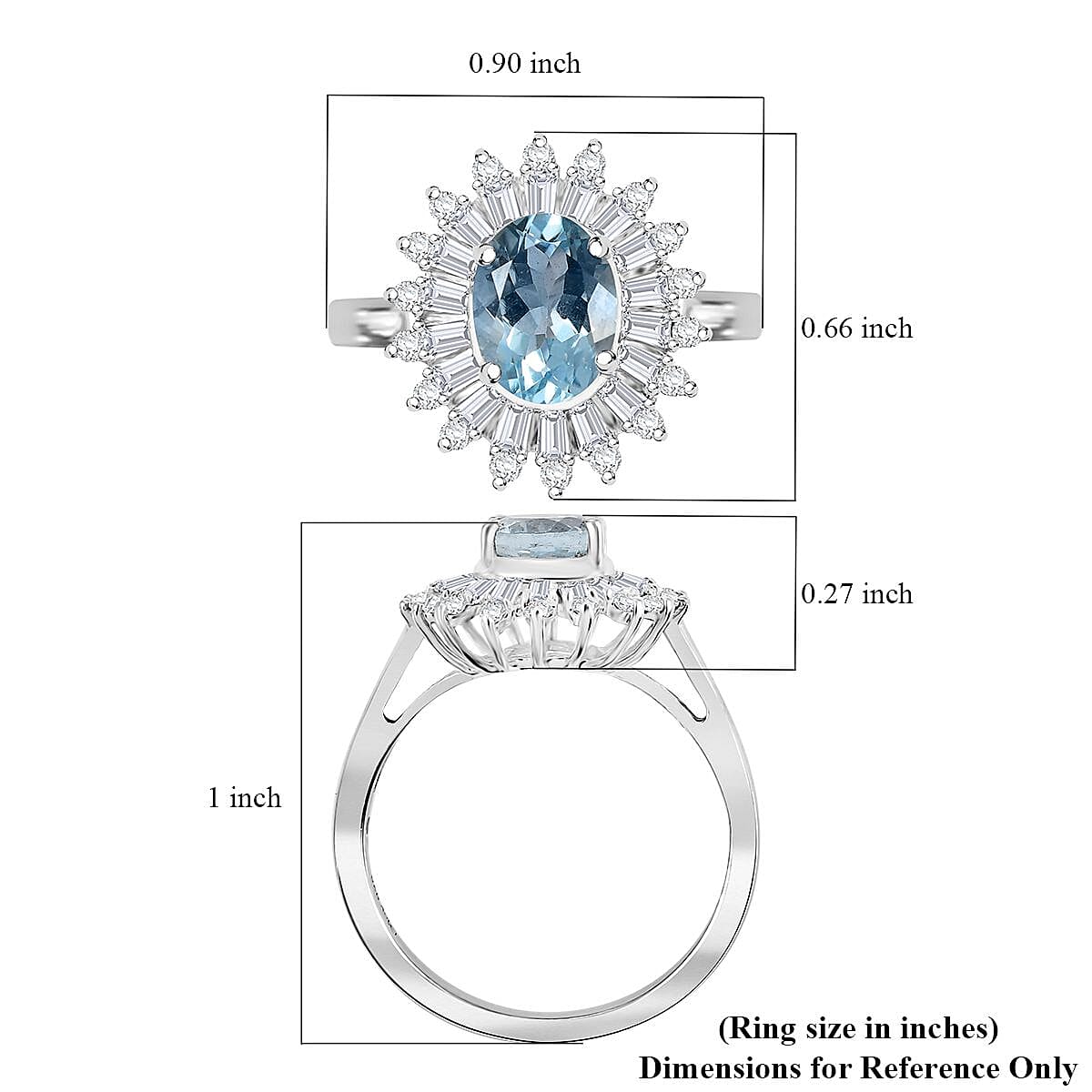 D'Joy Santa Maria Aquamarine and Moissanite 1.75 ctw Floral Ring in Rhodium Over Sterling Silver (Size 10.0) (Del. In 10-12 Days)