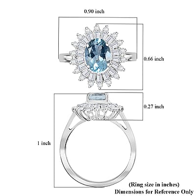 D'Joy Santa Maria Aquamarine and Moissanite 1.75 ctw Floral Ring in Rhodium Over Sterling Silver (Size 10.0) (Del. In 10-12 Days)