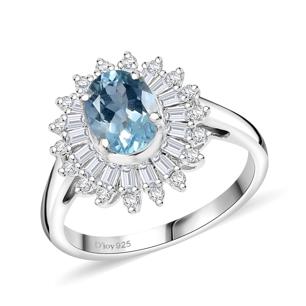 Santa Maria Aquamarine and Moissanite 1.75 ctw Floral Ring in Rhodium Over Sterling Silver (Size 9.0) (Del. In 10-12 Days) image number 0
