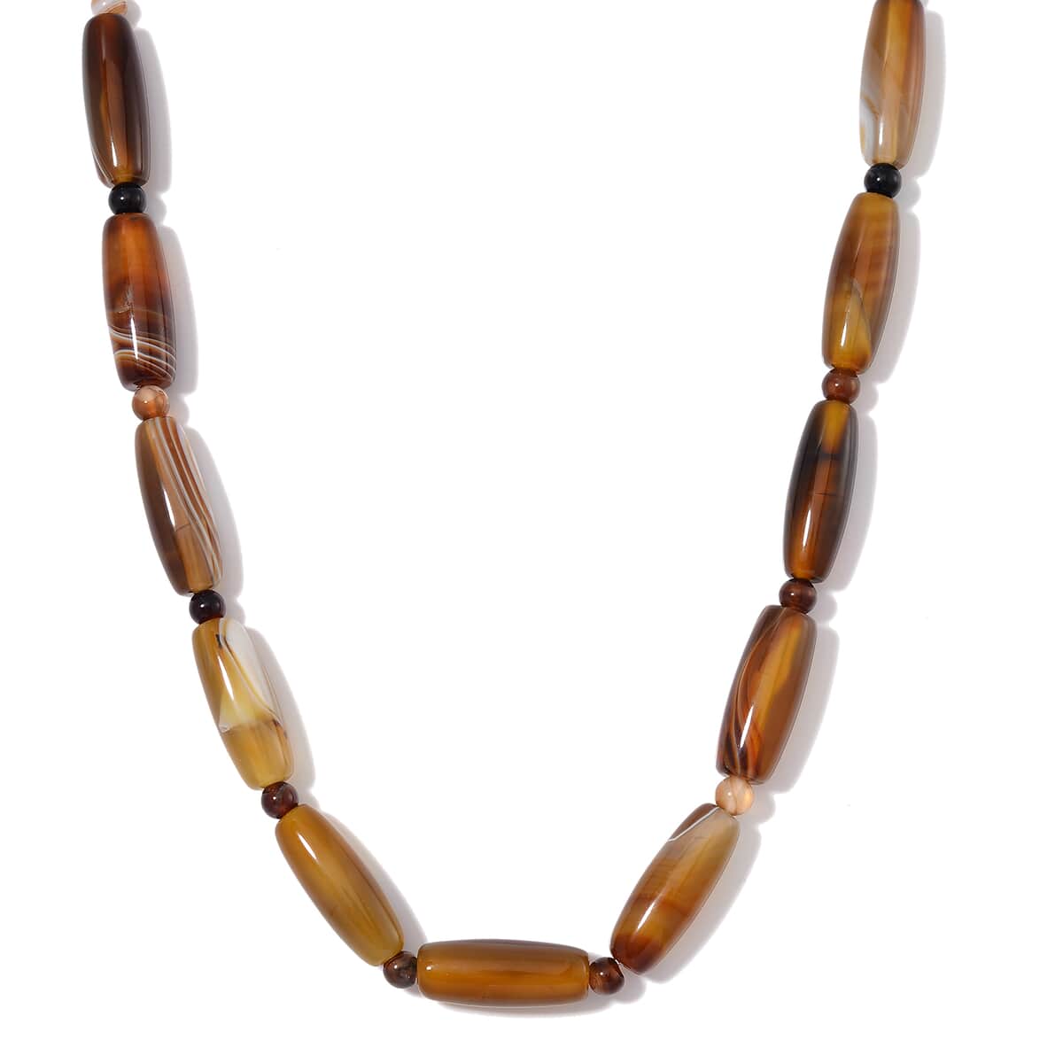 Agate 350.00 ctw Barrel and Beaded Necklace in Stainless Steel 18-20 Inches image number 0