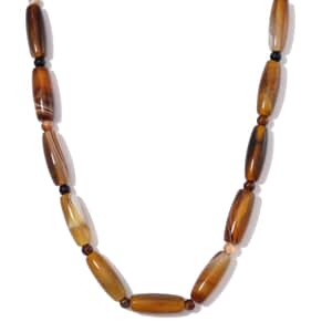 Agate 350.00 ctw Barrel and Beaded Necklace in Stainless Steel 18-20 Inches