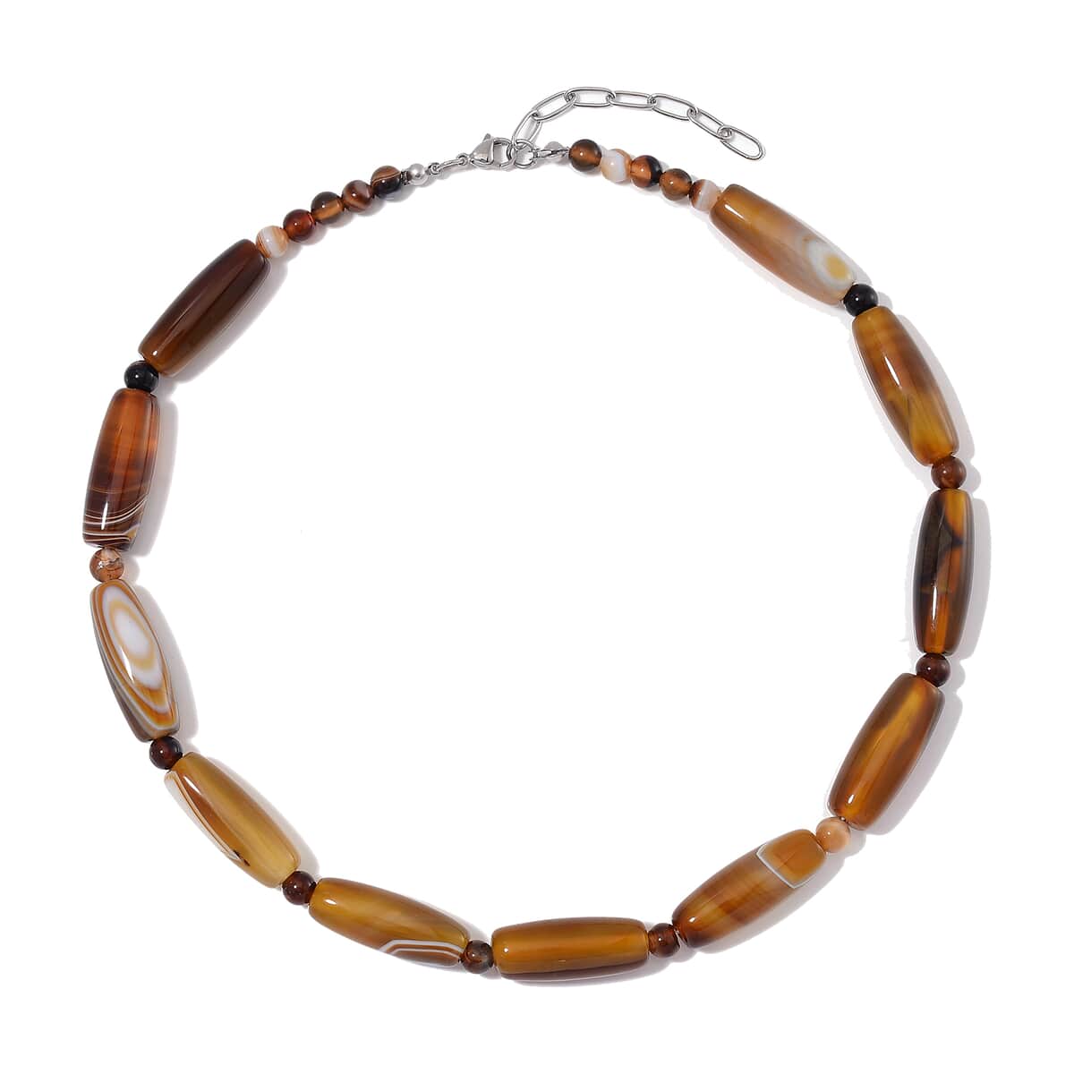 Agate 350.00 ctw Barrel and Beaded Necklace in Stainless Steel 18-20 Inches image number 2