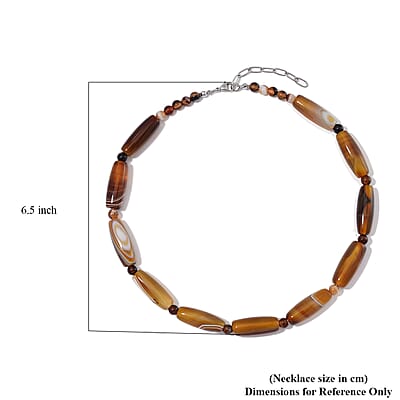Agate 350.00 ctw Barrel and Beaded Necklace in Stainless Steel 18-20 Inches