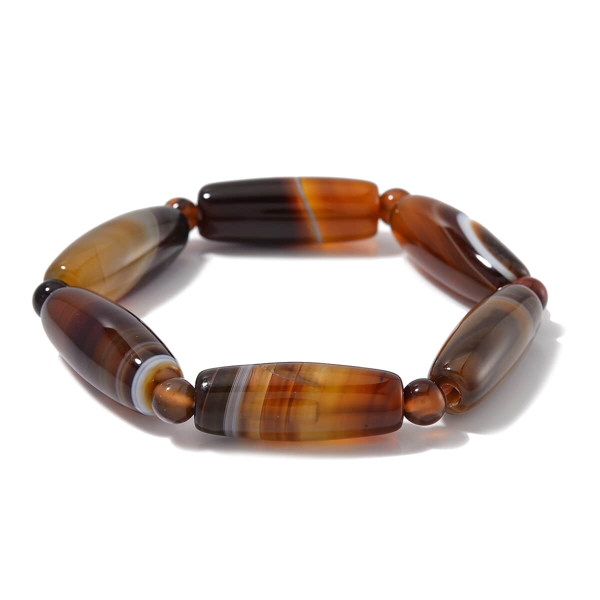 Agate 180.00 ctw Barrel and Beaded Stretch Bracelet (6.50-7.0In) image number 0