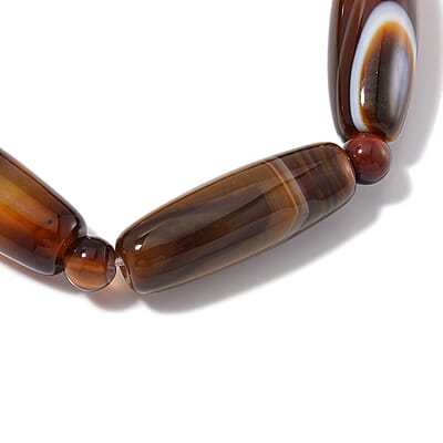 Agate 180.00 ctw Barrel and Beaded Stretch Bracelet (6.50-7.0In)