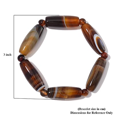 Agate 180.00 ctw Barrel and Beaded Stretch Bracelet (6.50-7.0In)