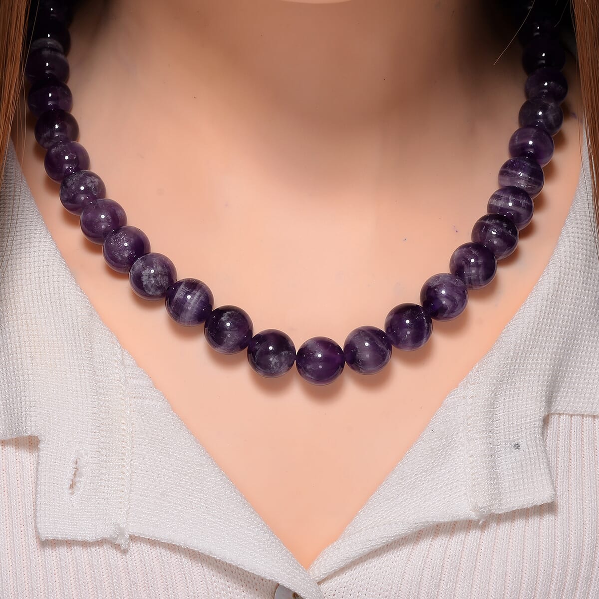 Bi-Color Amethyst 500.00 ctw Beaded Necklace in Stainless Steel 20 Inches image number 1