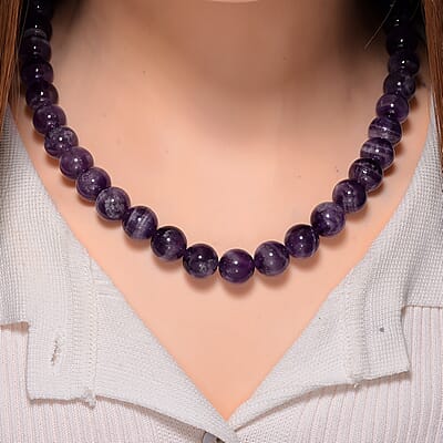 Bi-Color Amethyst 500.00 ctw Beaded Necklace in Stainless Steel 20 Inches