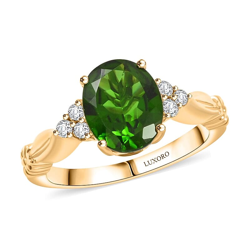 Luxoro 10K Yellow Gold AAA Chrome Diopside, Diamond (G-H, I2) (0.18 cts) Ring (Size 5.0) 2.85 ctw