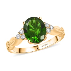 Luxoro AAA Chrome Diopside and G-H I2 Diamond 2.85 ctw Ring in 10K Yellow Gold (Size 6.0)