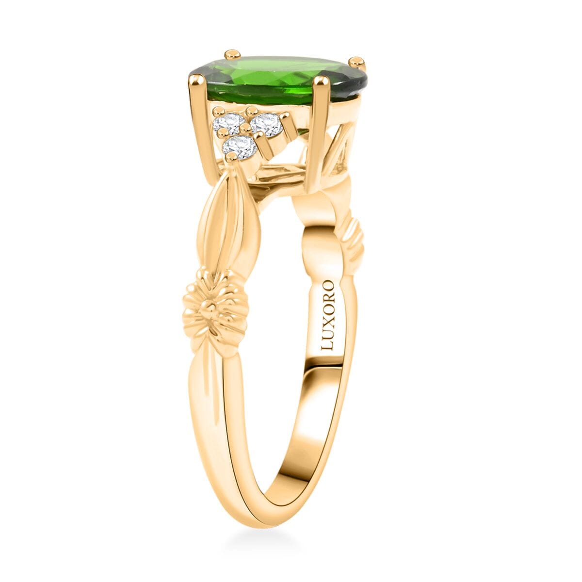Luxoro AAA Chrome Diopside and G-H I2 Diamond 2.85 ctw Ring in 10K Yellow Gold (Size 6.0) image number 3