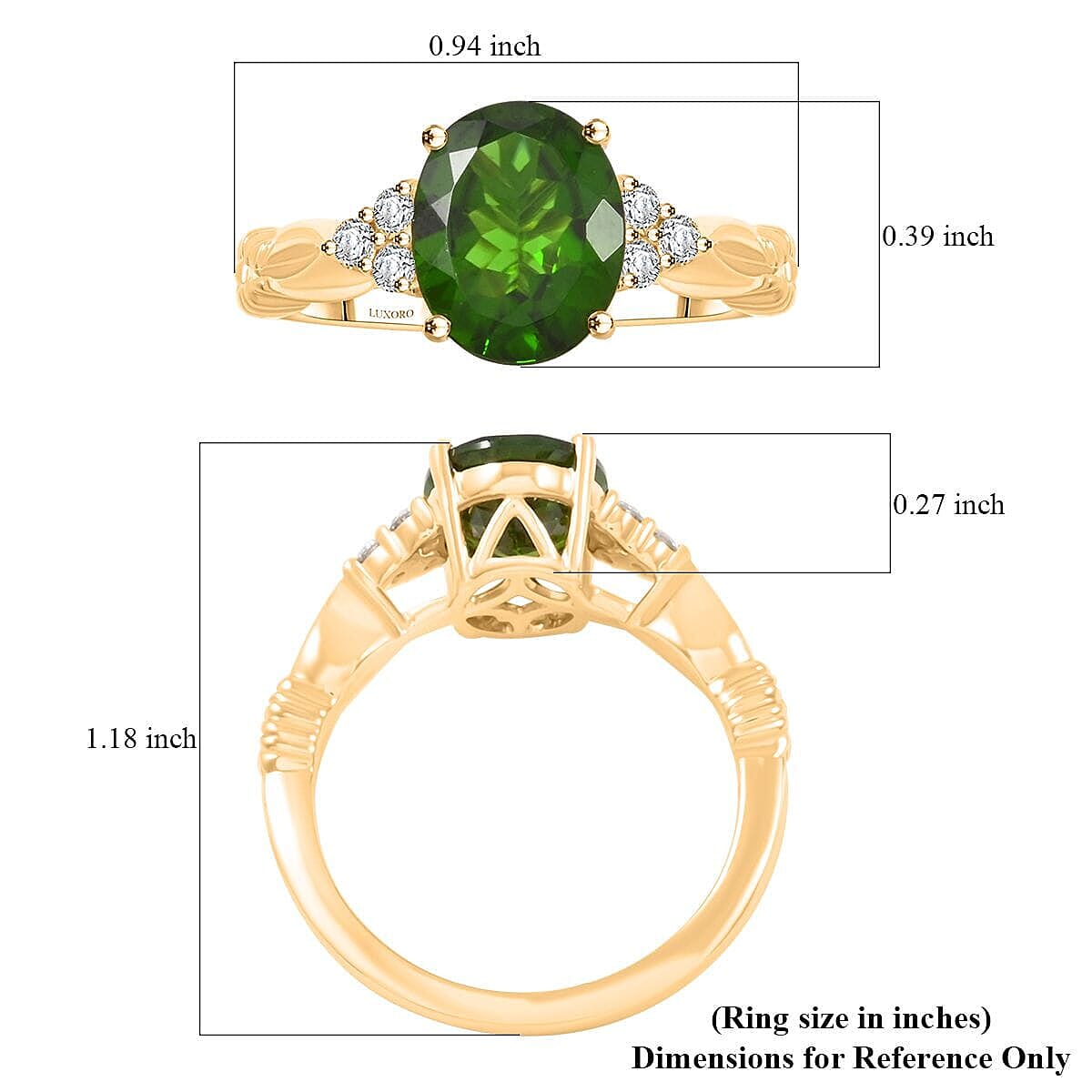 Luxoro AAA Chrome Diopside and G-H I2 Diamond 2.85 ctw Ring in 10K Yellow Gold (Size 7.0) image number 5