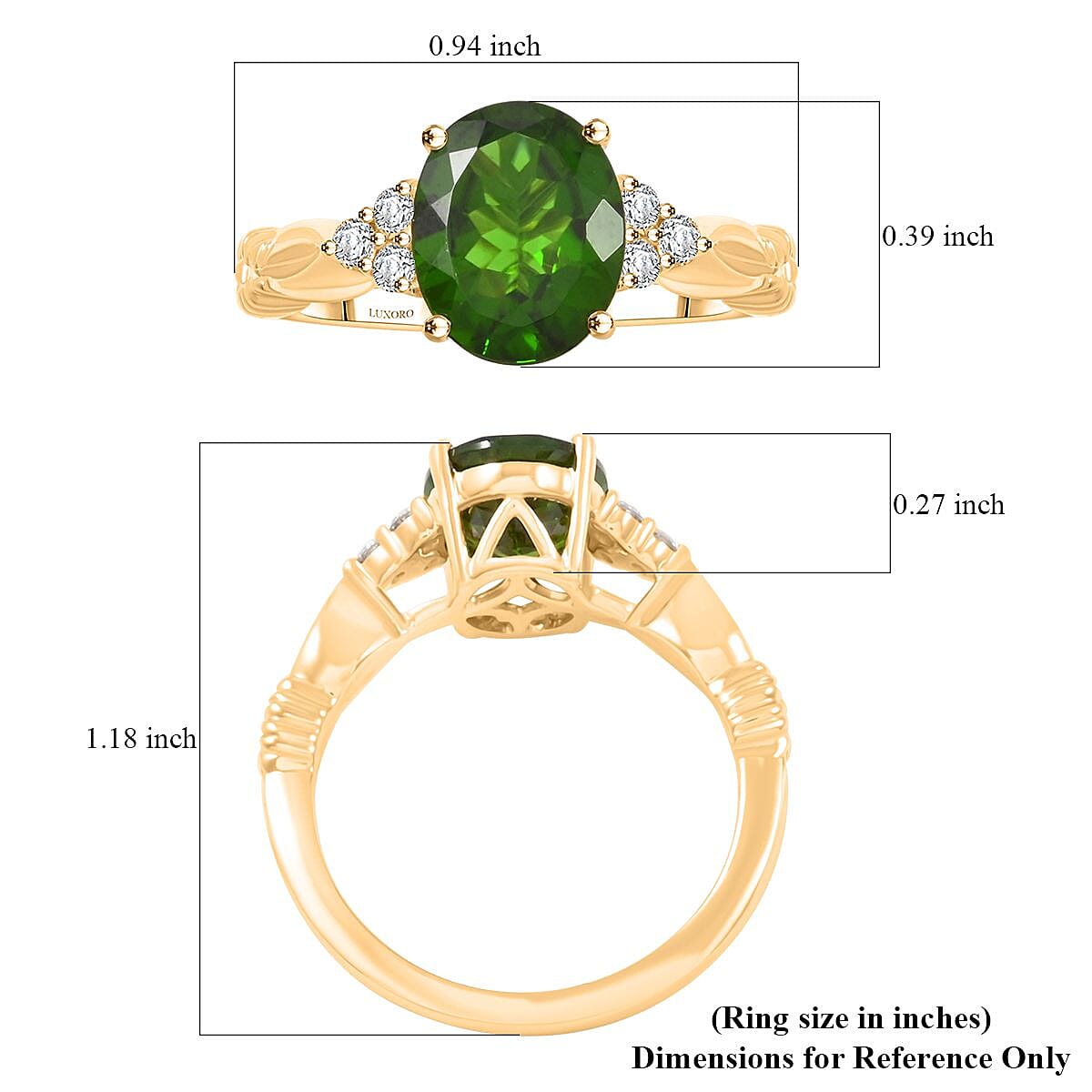 Luxoro AAA Chrome Diopside and G-H I2 Diamond 2.85 ctw Ring in 10K Yellow Gold (Size 8.0) image number 5