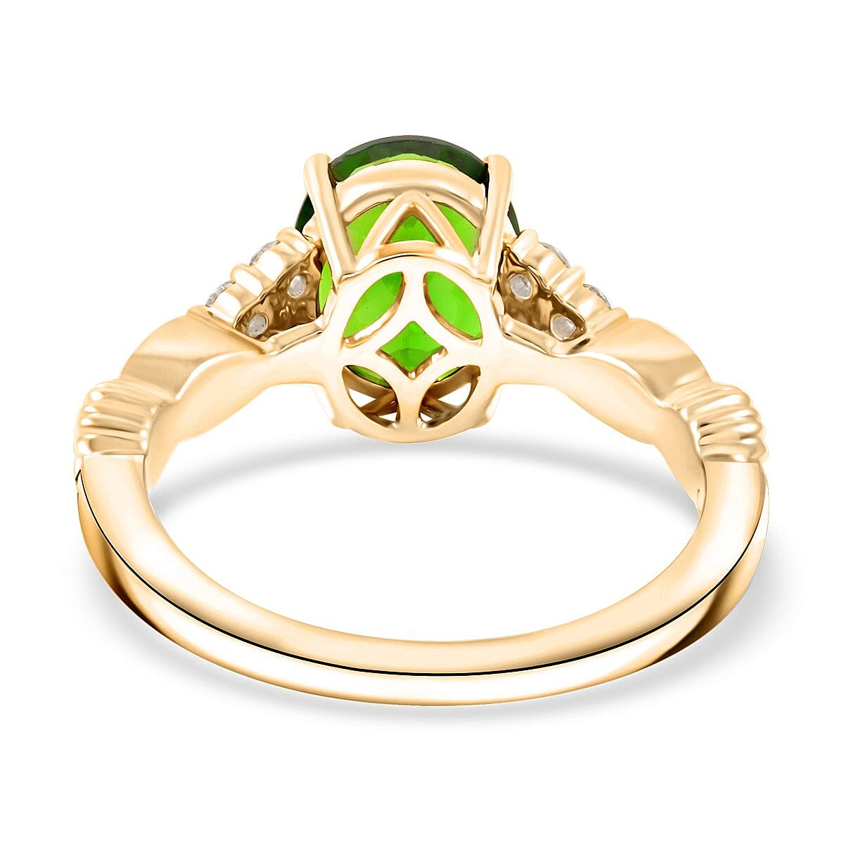 Luxoro AAA Chrome Diopside and G-H I2 Diamond 2.85 ctw Ring in 10K Yellow Gold (Size 9.0) image number 4