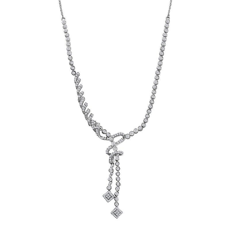 Diamond 2.75 ctw Knotted Necklace in Rhodium Over Sterling Silver 18 Inches