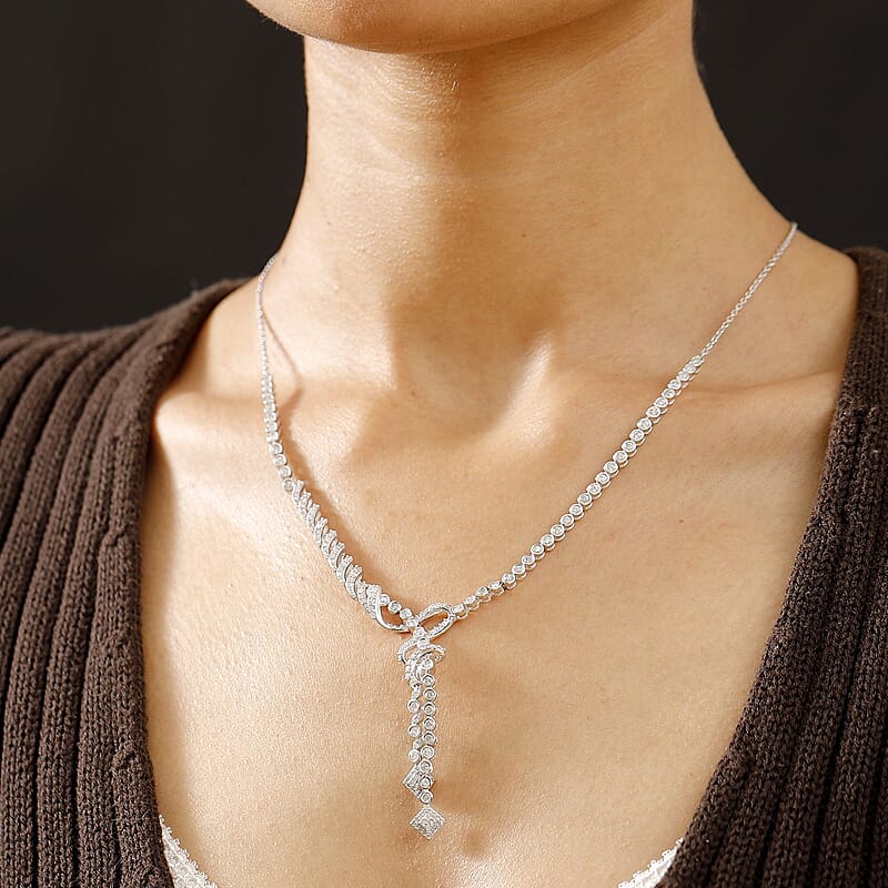 Diamond 2.75 ctw Knotted Necklace in Rhodium Over Sterling Silver 18 Inches