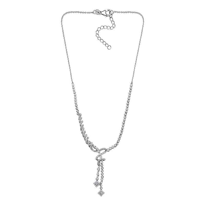 Diamond 2.75 ctw Knotted Necklace in Rhodium Over Sterling Silver 18 Inches