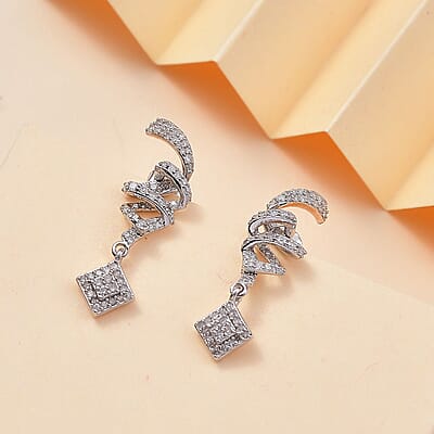 D'Joy Diamond 1.00 ctw Spiral Drop Earrings in Rhodium Over Sterling Silver