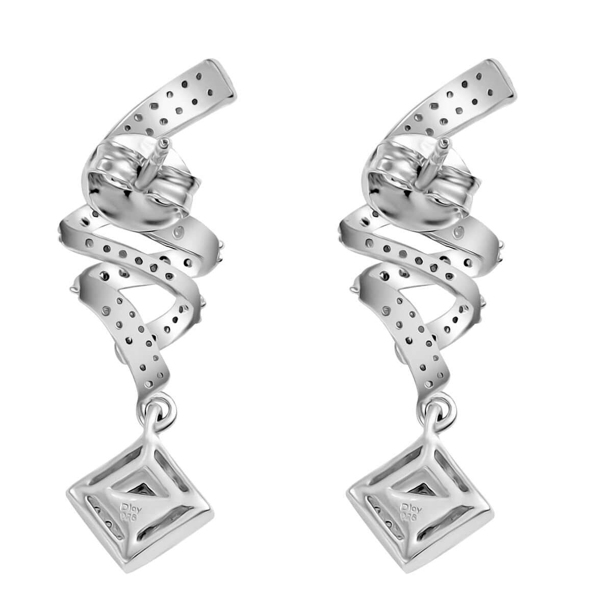 Diamond 1.00 ctw Spiral Drop Earrings in Rhodium Over Sterling Silver image number 3