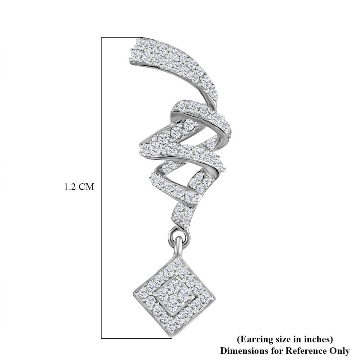 Diamond 1.00 ctw Spiral Drop Earrings in Rhodium Over Sterling Silver image number 4