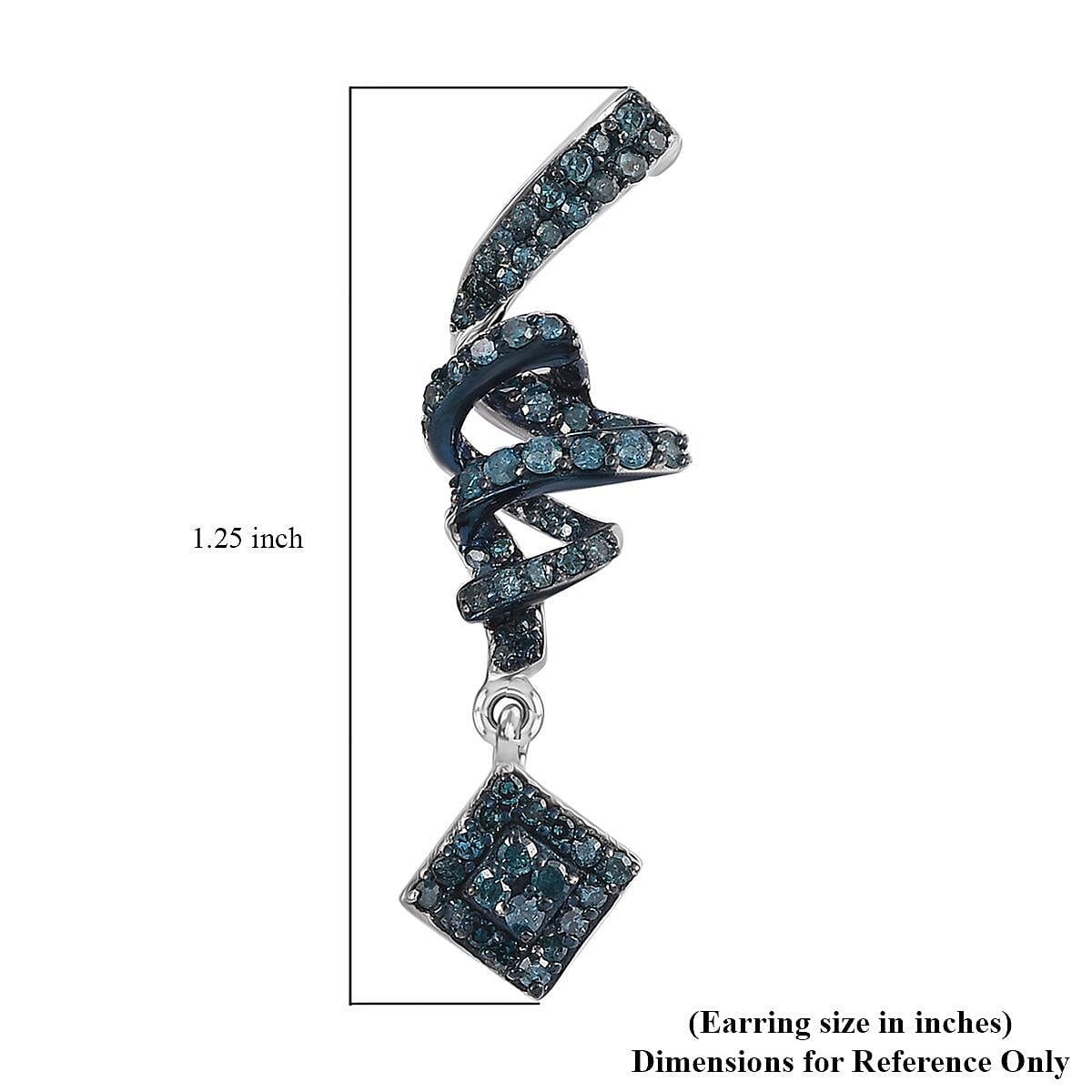 Blue Diamond 1.00 ctw Spiral Drop Earrings in Rhodium Over Sterling Silver  image number 4