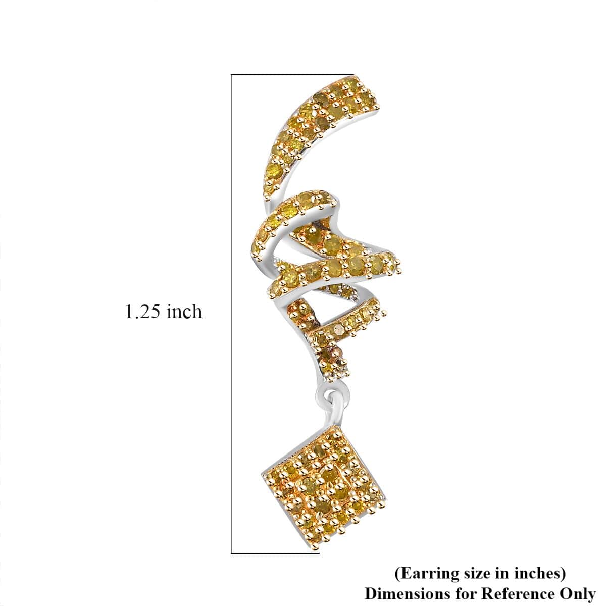 Yellow Diamond 1.00 ctw Spiral Drop Earrings in Rhodium Over Sterling Silver image number 4