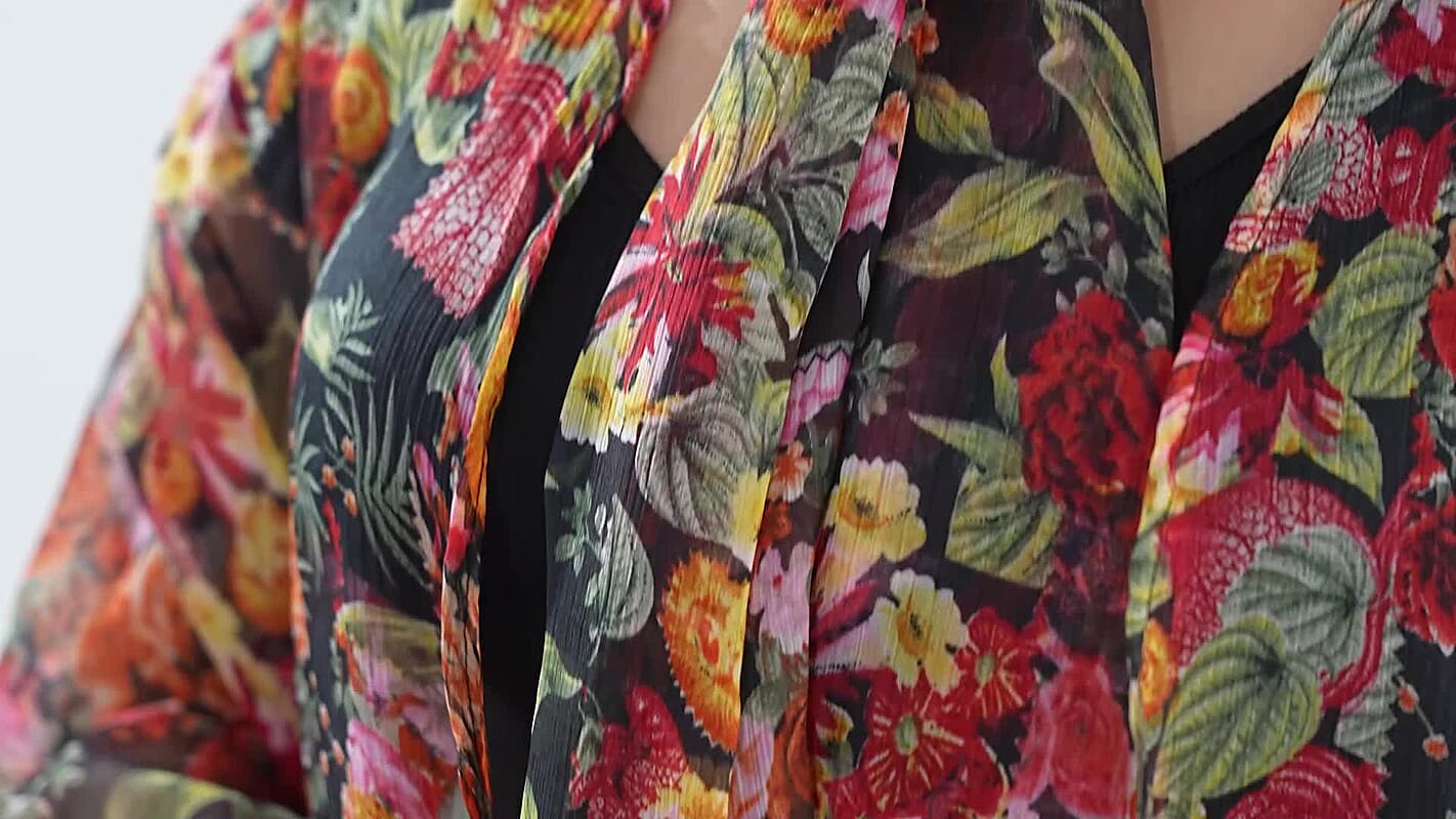 Multi Rose Chiffon Kimono, Scarf, and Scrunchie Set - one size fits most