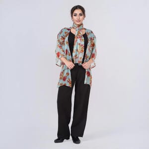 Multi Mint Floral Chiffon Kimono, Scarf, and Scrunchie Set - One Size Fits Most