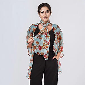 Multi Mint Floral Chiffon Kimono, Scarf, and Scrunchie Set - One Size Fits Most